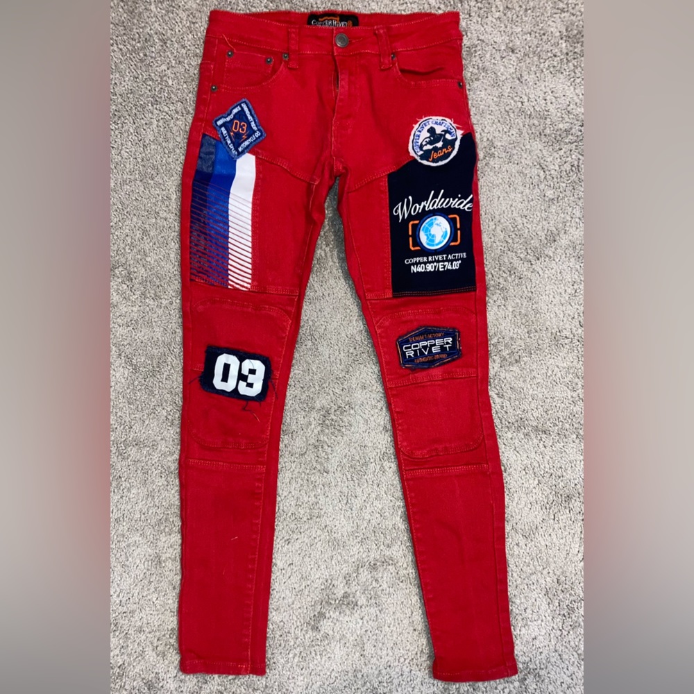 Men number & letter patch detail jeans